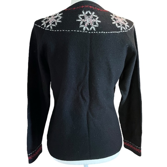 Woolrich Wool Zip Up Sweater Embroidered Snowflake Black Small - Picture 2 of 9